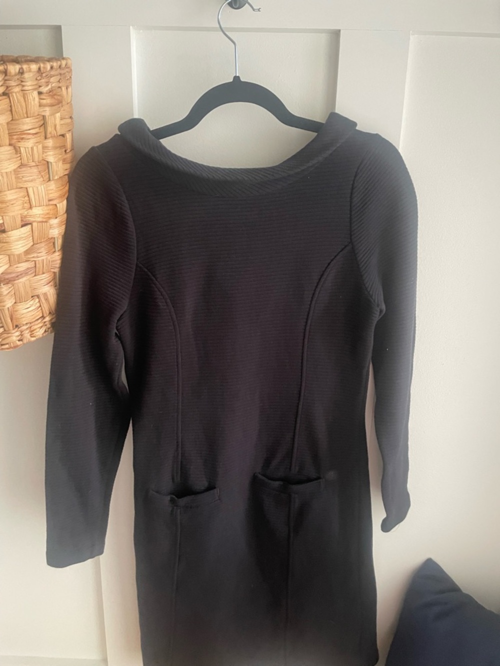 Boden Black Ribbed Knit Top with Yellow Trim